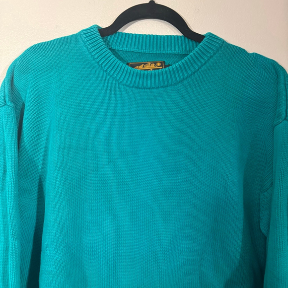Size L Mens Unisex Eddie Bauer Teal Crewneck Long Sleeve Sweater Cotton - Picture 2 of 6